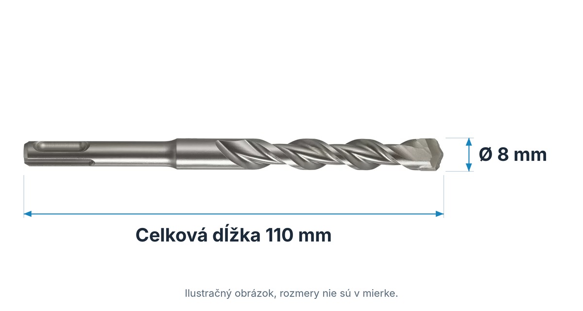 Technický nákres vrtáka do betónu SDS-plus Extol Premium 8801710: celková dĺžka 110 mm, priemer 8 mm