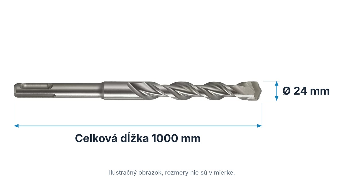 Technický nákres vrtáka do betónu SDS-plus Extol Premium 8801749: celková dĺžka 1000 mm, priemer 24 mm