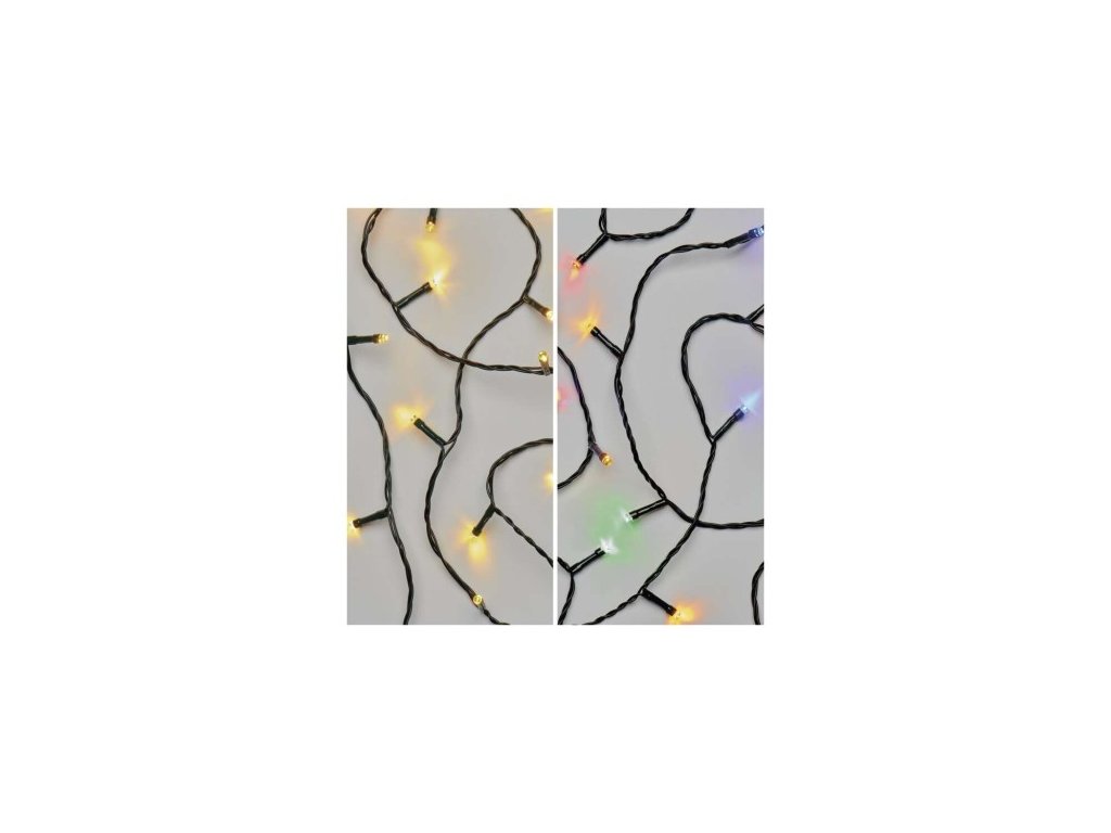 LED vianočná reťaz 2v1, 10 m, vonkajšia aj vnútorná, teplá biela/multicolor, programy