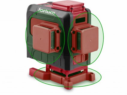 FORTUM 4780216 Laser líniový, krížový samonivelačný, zelený, 3D (3x360°), Li-ion akumulátor, USB nabíjanie