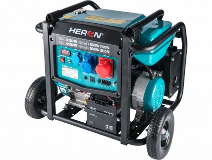 HERON 8896147 Elektrocentrála rámová benzínová 3F, 8,2kW/7,5kW, podvozok, elektrický štart