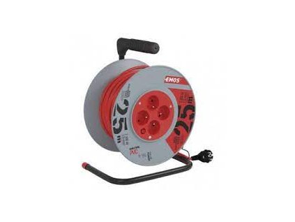 Prodlužovací kabel na bubnu 25 m / 4 zásuvky / červený / PVC / 230 V / 1 mm2