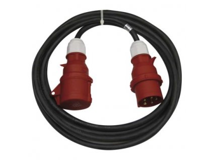 3 fázový vonkajší predlžovací kábel 10 m / 1 zásuvka / čierny / guma / 400 V / 2,5 mm2