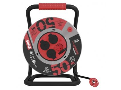 Vonkajší predlžovací kábel na bubne 50 m / 4 zás. / čierny / guma-neoprén / 230V / 1,5 mm2