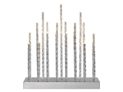 LED svietnik strieborný, 28,5 cm, 3x AA, vnútorný, teplá biela, časovač