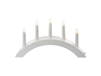 Svietnik na 5x žiarovku E10 drevený biely, oblúk, 20x38 cm, vnútorný, teplá biela