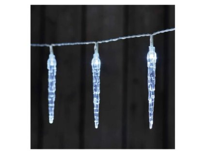 LED vianočná girlanda – 10x cencúľ, 1,35 m, 2x AA, vnútorná, studená biela, časovač