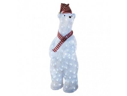 LED vianočný medveď, 80 cm, vonkajší aj vnútorný, studená biela, časovač