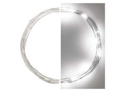 LED vianočná nano reťaz, 1,9 m, 2x AA, vnútorná, studená biela, časovač