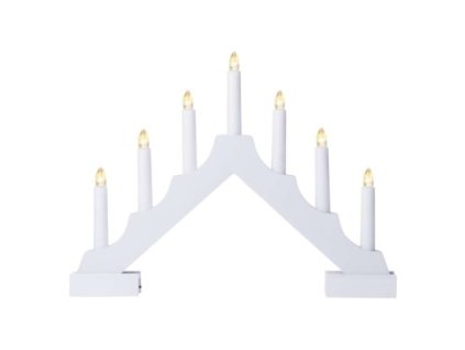 LED svietnik drevený biely, 29 cm, 2x AA, vnútorný, teplá biela, časovač