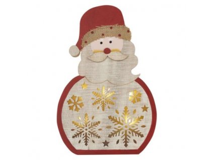 LED dekorácia drevená – Santa, 30 cm, 2x AA, vnútorná, teplá biela, časovač