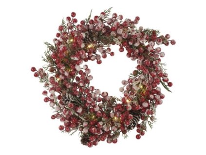 LED zdobený vianočný veniec – 38 cm, 3x AA, vnútorný, teplá biela, časovač