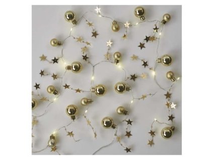 LED vianočná girlanda – zlaté guličky, 1,9 m, 2x AA, vnútorný, teplá biela, časovač