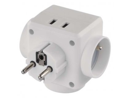 Rozbočovací zásuvka 3× kulatá, 2× USB