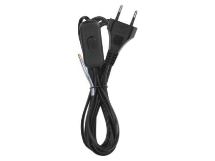 Flexo šnúra PVC 2× 0,75mm2 s vypínačom, 2m, čierna