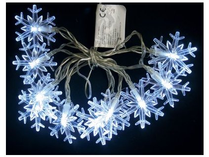 Reťaz MagicHome Vianoce SnowFlake, 10 LED studená biela, jednoduché svietenie, 2xAA, IP20, interiér, osvetlenie, L-0,90 m