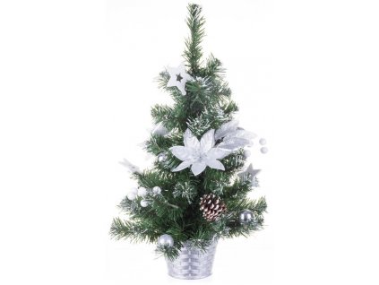 Stromček MagicHome Vianoce, ozdobený, strieborný, kvet, 50 cm