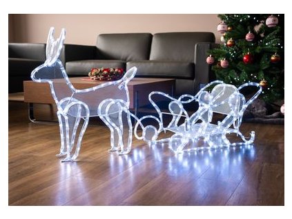 Dekorácia MagicHome Vianoce, Sob so saňami, 312x LED studená biela, 230V, 50 Hz, exteriér, 59x132x30 cm