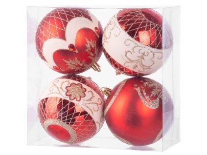 Gule MagicHome Vianoce, 4 ks, červené, s ornamentami, na vianočný stromček, 10 cm