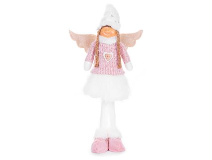 Postavička MagicHome Vianoce, Anjelik s bielou sukňou, látkový, ružovo-biely, 29x13x59 cm