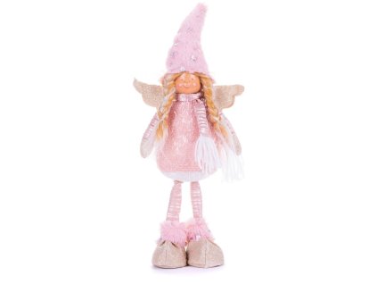 Postavička MagicHome Vianoce, Anjelik s blond vrkočmi, látkový, ružovo-hnedý, stojace, 17,50x10x44 cm