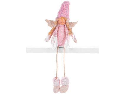 Postavička MagicHome Vianoce, Anjelik s blond vrkočmi, látkový, ružovo-hnedý, 17,50x10x52 cm