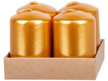 Sviečka MagicHome Vianoce, 4x6 cm, valcová, bal. 4 ks, zlatá, adventná