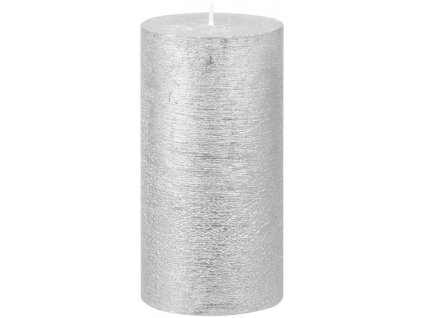 Sviečka MagicHome Vianoce, 6,9x13 cm, valcová, strieborná, metalický efekt