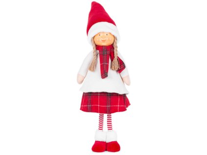 Postavička MagicHome Vianoce, Dievčatko s červenou šatkou, látkové, červeno-biele, 31x18x90 cm