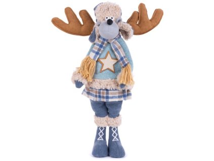 Postavička MagicHome Vianoce, Sob dievčatko v modrom svetri, látkový, 24x18x55 cm