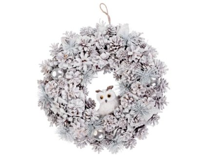Veniec MagicHome Vianoce, prírodný, krémový, závesný, so sovičkou, 40 cm