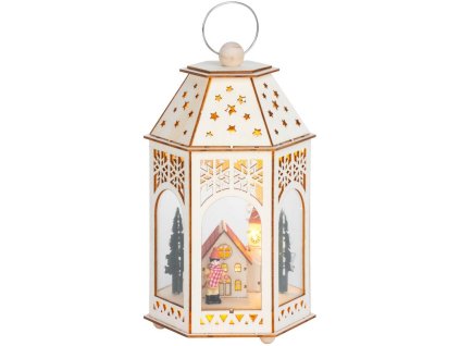 Lampáš MagicHome Vianoce, Drevená dedinka, 9x LED, teplá biela, 16,5x14x30 cm