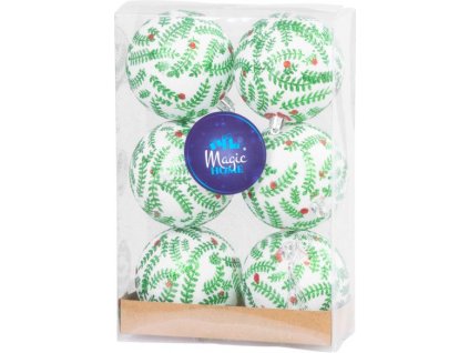 Gule MagicHome Vianoce, 6 ks, biele s trblietavym ornamentom, matné, s dekoráciou, na vianočný stromček, 8 cm