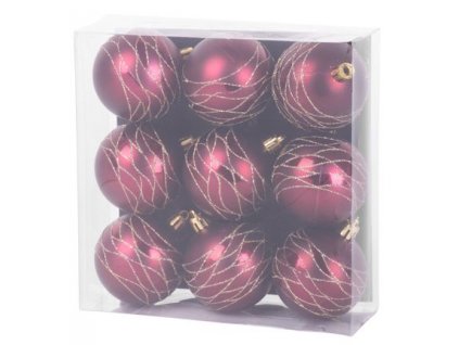 Gule MagicHome Vianoce, 9 ks, bordové, matné, s dekoráciou, na vianočný stromček, 6 cm