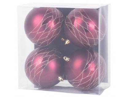 Gule MagicHome Vianoce, 4 ks, bordové, matné, s dekoráciou, na vianočný stromček, 10 cm