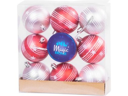 Gule MagicHome Vianoce, 9 ks, červeno-ružové, matné, s dekoráciou, na vianočný stromček, 6 cm