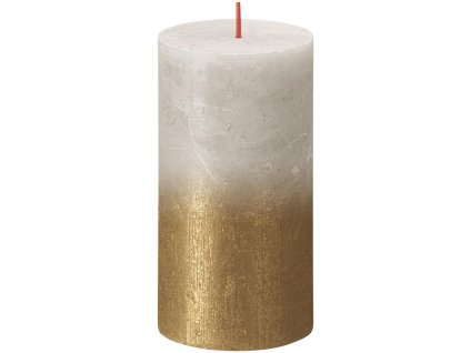Sviečka Bolsius Rustic, valcová, vianočná, Sunset Sandy Grey+ Gold, 130/68 mm