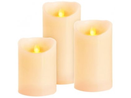 Sviečky MagicHome Vianoce, sada 3 ks, LED, 3xAAA, pravý vosk, jednoduché svietenie, časovač, pohyblivý plameň, 7,5x10; 12,5; 15 cm