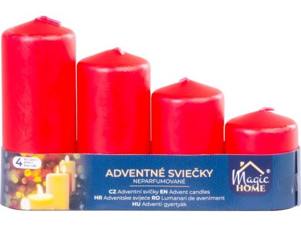 Sviečka MagicHome, vianočná, adventná, červená, 48 mm 60/80/100/120 mm, bal. 4 ks