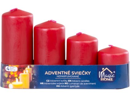 Sviečka MagicHome, vianočná, adventná, bordová, 48 mm 60/80/100/120 mm, bal. 4 ks