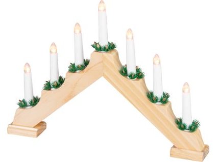 Svietnik MagicHome Vianoce, 7x LED teplá biela, imitácia dreva, 2xAA, interiér, 39x4,5x29 cm