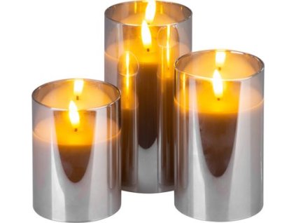 Sviečka MagicHome Vianoce, sada 3 ks, teplá biela, v skle, 3xAAA
