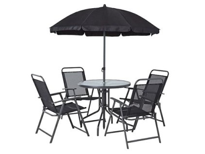Set záhradný LETICIA GREY, stôl 85x71 cm, 4x stolička 74x53x91 cm, dáždnik 180 cm