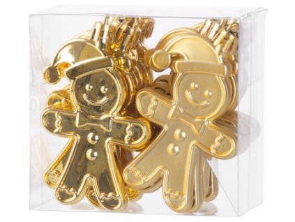 Ozdoba MagicHome Vianoce, sada, 12 ks, 8 cm, perníkový panáčik, zlatý, na vianočný stromček