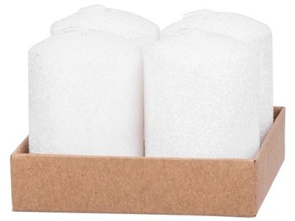 Sviečka MagicHome Vianoce, 4x6 cm, valcová, bal. 4 ks, biela, s glitrami, adventná