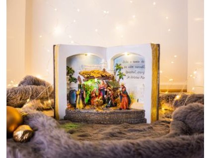 Dekorácia MagicHome Vianoce, Betlehem v knihe, farebná, 3 LED, 3xAA, interiér