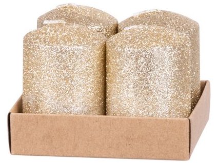 Sviečka MagicHome Vianoce, 4x6 cm, valcová, bal. 4 ks, šampaň, s glitrami, adventná