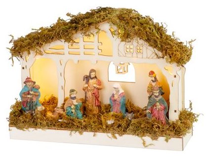 Dekorácia MagicHome Vianoce, betlehem, 5x LED teplá biela, 3xAA, interiér, 26,3x7,3x19,2 cm