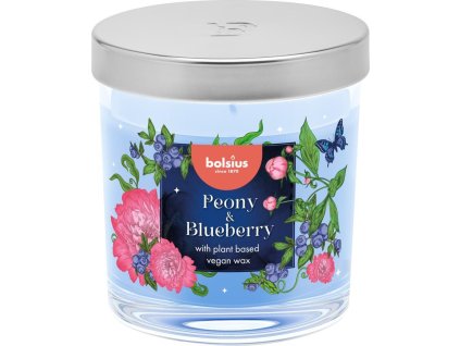 Sviečka Bolsius Pivonka a Čučoriedka, vonná, 80/72 mm, v skle