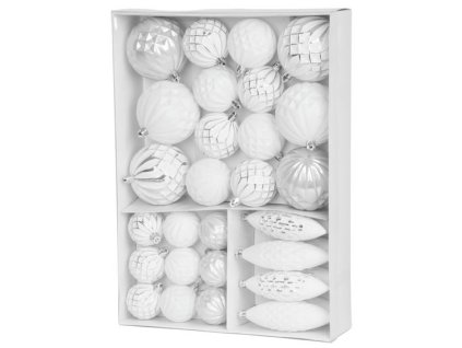 Gule MagicHome Vianoce, sada, 31 ks, 5-6-8-12 cm, bielo-strieborné, na vianočný stromček